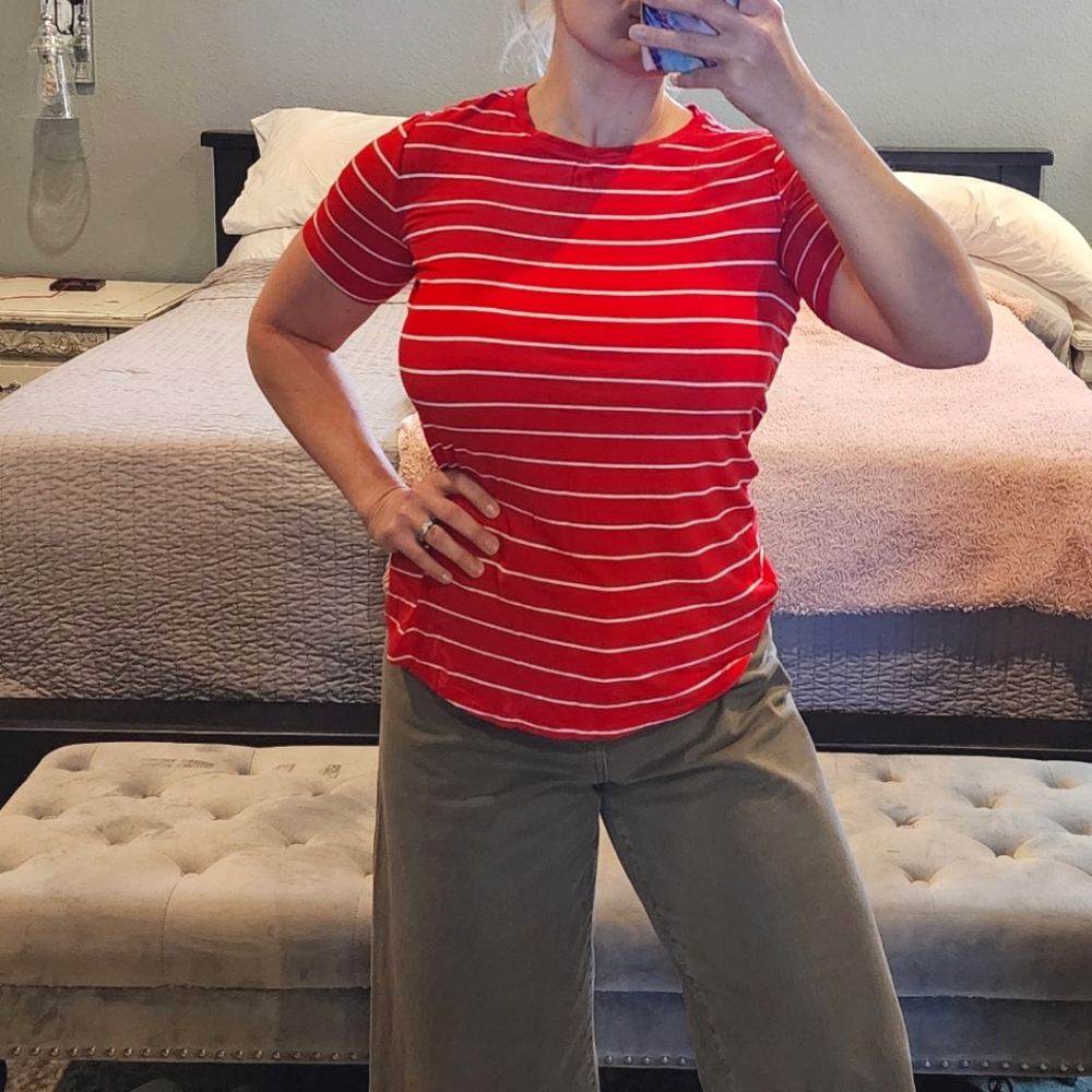 Old navy red & white stripe luxe crewneck